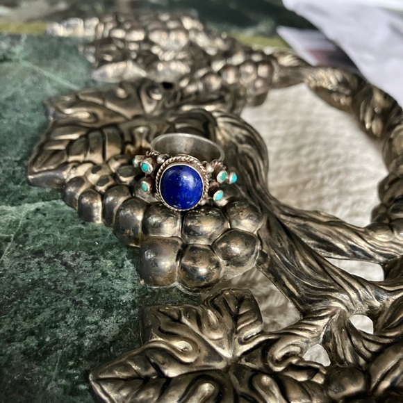 Genuine Lapis & Turquoise Sterling Silver Ring - Picture 3 of 8